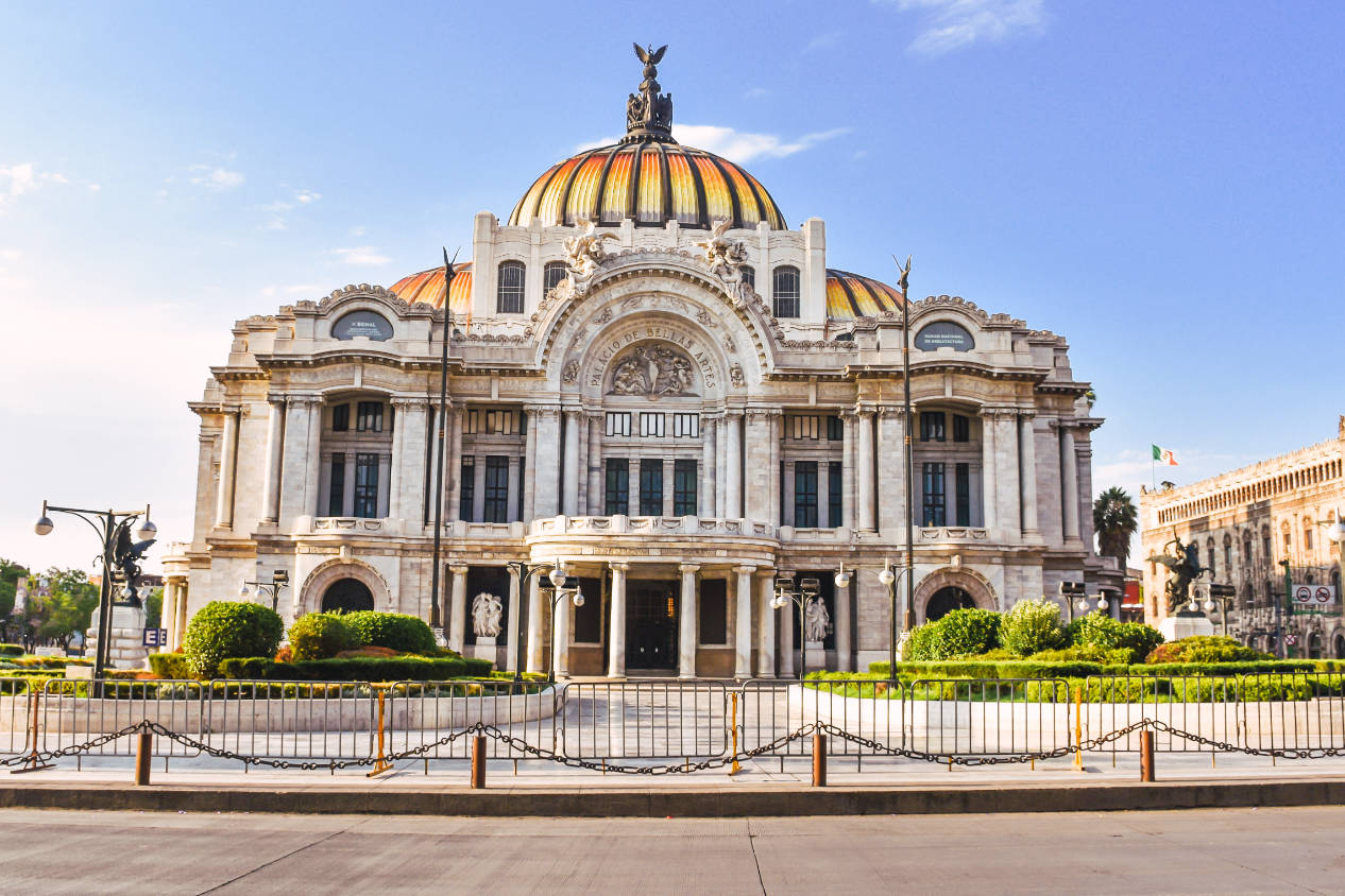 view of the Palacio de Bellas Artes or Palace of Fine Arts, a fa